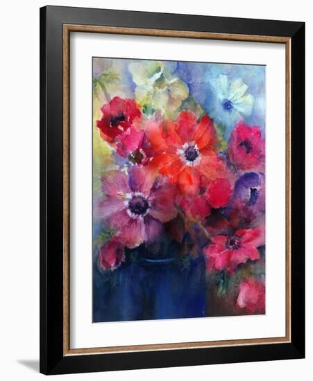 Caen Anemones in a Blue Jug-Karen Armitage-Framed Giclee Print