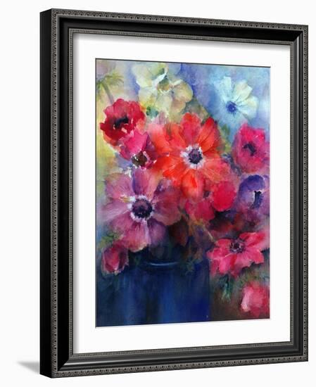 Caen Anemones in a Blue Jug-Karen Armitage-Framed Giclee Print