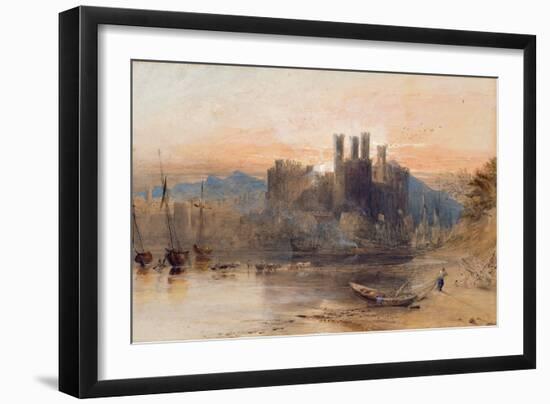 Caernarvon Castle, North Wales, 1836 (W/C, Gouache and Black Chalk on White Paper)-Samuel Palmer-Framed Giclee Print