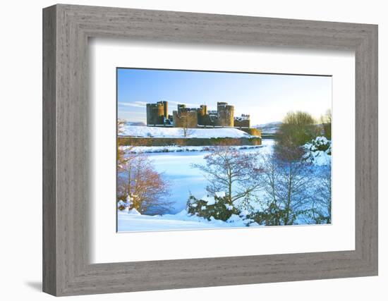 Caerphilly Castle in snow, Caerphilly, near Cardiff, Gwent, Wales, United Kingdom, Europe-Billy Stock-Framed Photographic Print