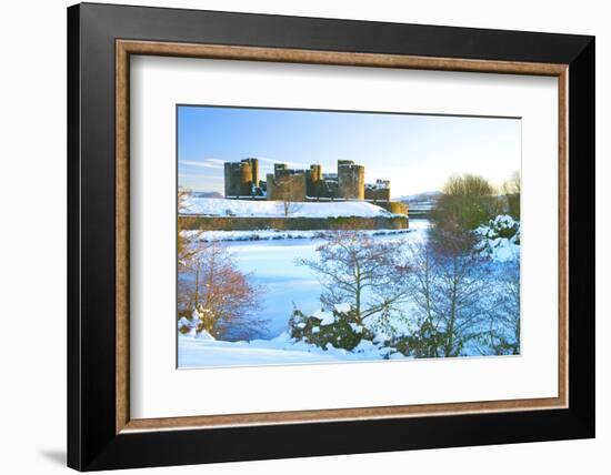 Caerphilly Castle in snow, Caerphilly, near Cardiff, Gwent, Wales, United Kingdom, Europe-Billy Stock-Framed Photographic Print