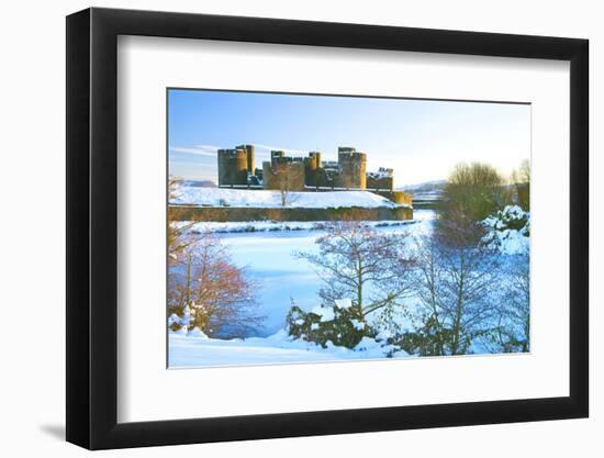 Caerphilly Castle in snow, Caerphilly, near Cardiff, Gwent, Wales, United Kingdom, Europe-Billy Stock-Framed Photographic Print