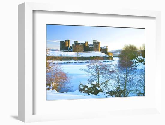 Caerphilly Castle in snow, Caerphilly, near Cardiff, Gwent, Wales, United Kingdom, Europe-Billy Stock-Framed Photographic Print