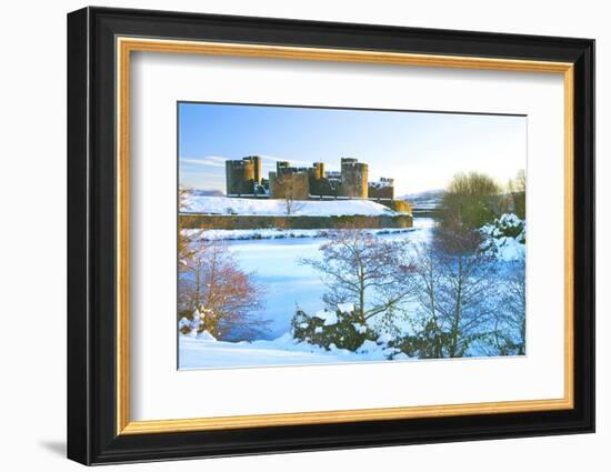 Caerphilly Castle in snow, Caerphilly, near Cardiff, Gwent, Wales, United Kingdom, Europe-Billy Stock-Framed Photographic Print