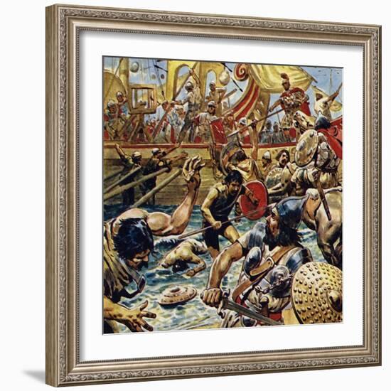 Caesar Ordered His Boats in Close and Laid Down a Bombardment of Arrows-C.l. Doughty-Framed Giclee Print