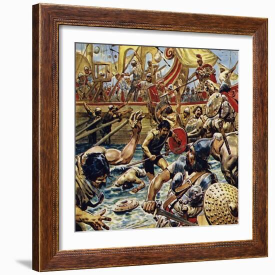 Caesar Ordered His Boats in Close and Laid Down a Bombardment of Arrows-C.l. Doughty-Framed Giclee Print