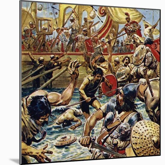 Caesar Ordered His Boats in Close and Laid Down a Bombardment of Arrows-C.l. Doughty-Mounted Giclee Print