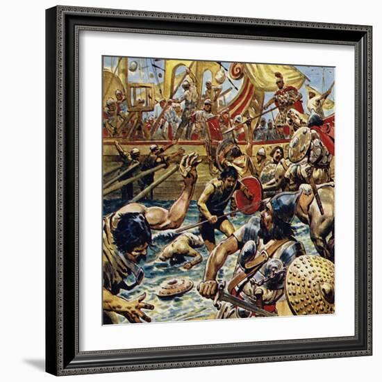 Caesar Ordered His Boats in Close and Laid Down a Bombardment of Arrows-C.l. Doughty-Framed Giclee Print