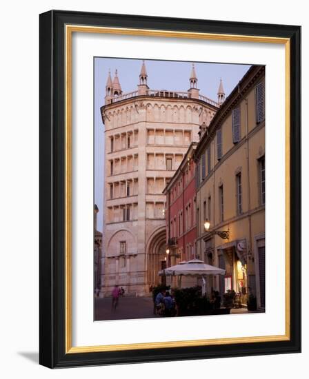 Cafe and Baptistry, Parma, Emilia Romagna, Italy, Europe-Frank Fell-Framed Photographic Print