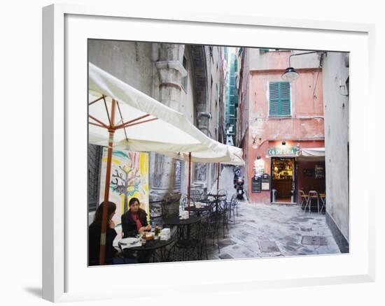 Cafe and Bar in Side Street, Genoa (Genova), Liguria, Italy, Europe-Christian Kober-Framed Photographic Print