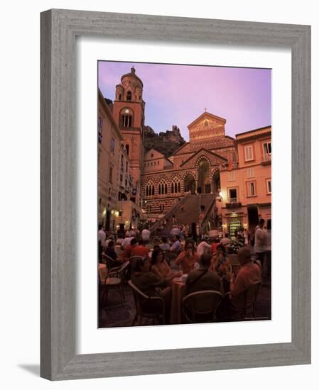 Cafe and Cathedral at Dusk, Amalfi, Costiera Amalfitana, Campania, Italy, Europe-Ruth Tomlinson-Framed Photographic Print