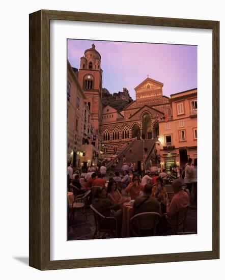 Cafe and Cathedral at Dusk, Amalfi, Costiera Amalfitana, Campania, Italy, Europe-Ruth Tomlinson-Framed Photographic Print