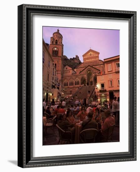 Cafe and Cathedral at Dusk, Amalfi, Costiera Amalfitana, Campania, Italy, Europe-Ruth Tomlinson-Framed Photographic Print