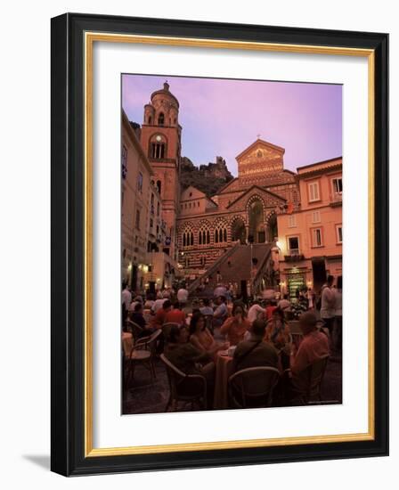 Cafe and Cathedral at Dusk, Amalfi, Costiera Amalfitana, Campania, Italy, Europe-Ruth Tomlinson-Framed Photographic Print