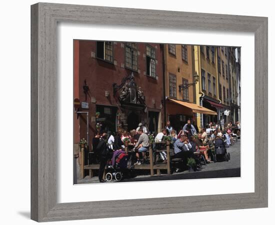 Café and Colourful Houses, Stortorget Square, Stockholm, Sweden-Peter Thompson-Framed Photographic Print