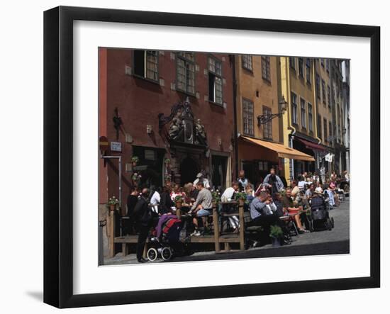 Café and Colourful Houses, Stortorget Square, Stockholm, Sweden-Peter Thompson-Framed Photographic Print