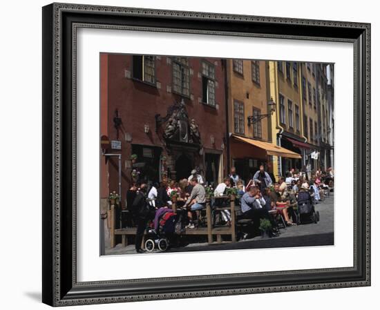 Café and Colourful Houses, Stortorget Square, Stockholm, Sweden-Peter Thompson-Framed Photographic Print