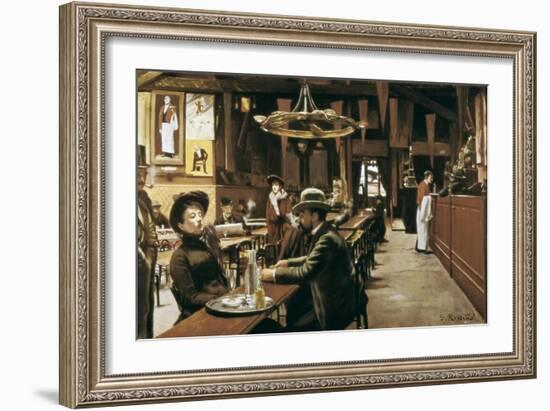 Café at Montmartre-Santiago Rusinol-Framed Art Print