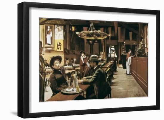 Café at Montmartre-Santiago Rusinol-Framed Art Print