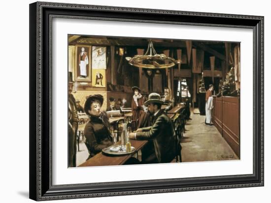 Café at Montmartre-Santiago Rusinol-Framed Art Print