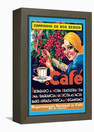 Café (Coffee) - Rio De Janeiro, Brazil - Vintage Advertising Poster, 1930s-Pacifica Island Art-Framed Stretched Canvas