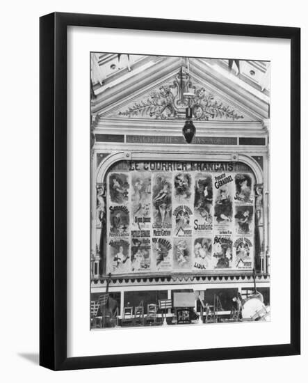 Cafe-Concert 'Les Ambassadeurs', the Stage Curtain with Posters by Jules Cheret (1836-1932)…-H. Mairet-Framed Photographic Print