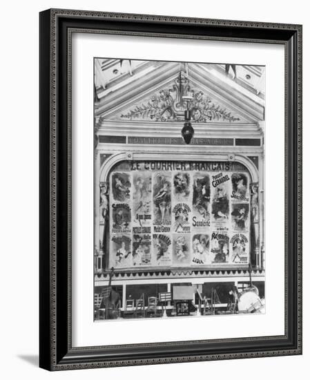 Cafe-Concert 'Les Ambassadeurs', the Stage Curtain with Posters by Jules Cheret (1836-1932)…-H. Mairet-Framed Photographic Print