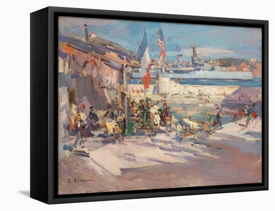 Cafe in a French Port, (Oil on Canvas)-Konstantin Alekseevich Korovin-Framed Premier Image Canvas