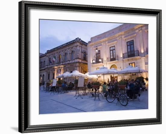 Cafe in the Evening, Piazza Duomo, Ortygia, Syracuse, Sicily, Italy, Europe-Martin Child-Framed Photographic Print