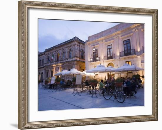 Cafe in the Evening, Piazza Duomo, Ortygia, Syracuse, Sicily, Italy, Europe-Martin Child-Framed Photographic Print