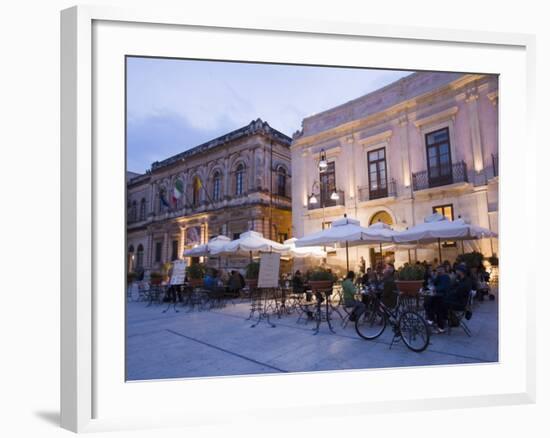 Cafe in the Evening, Piazza Duomo, Ortygia, Syracuse, Sicily, Italy, Europe-Martin Child-Framed Photographic Print