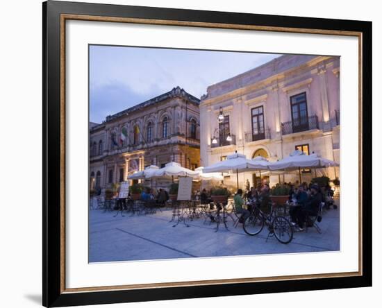 Cafe in the Evening, Piazza Duomo, Ortygia, Syracuse, Sicily, Italy, Europe-Martin Child-Framed Photographic Print