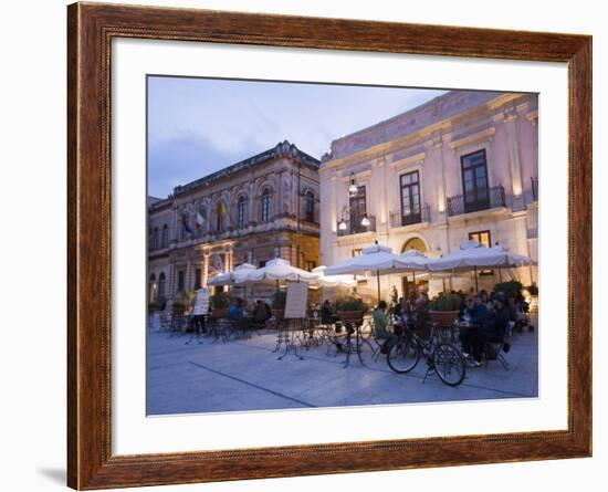 Cafe in the Evening, Piazza Duomo, Ortygia, Syracuse, Sicily, Italy, Europe-Martin Child-Framed Photographic Print