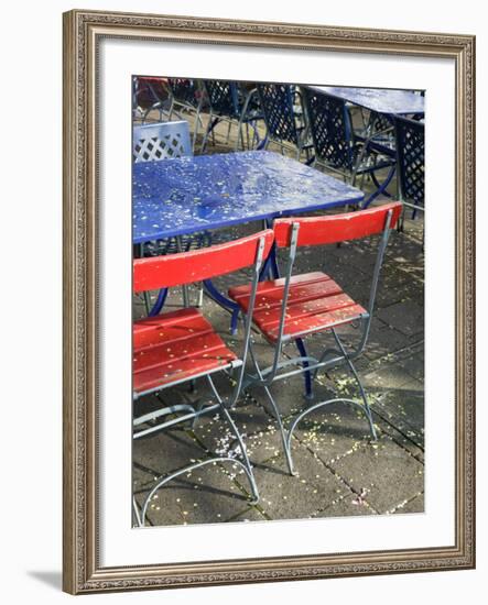 Cafe Table and Chairs on Oberer Rhineweg, Basel, Switzerland-Walter Bibikow-Framed Photographic Print