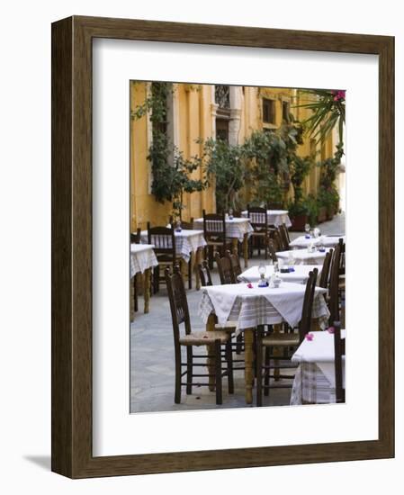 Cafe Tables, Hania, Hania Province, Crete, Greece-Walter Bibikow-Framed Premium Photographic Print