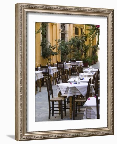 Cafe Tables, Hania, Hania Province, Crete, Greece-Walter Bibikow-Framed Photographic Print