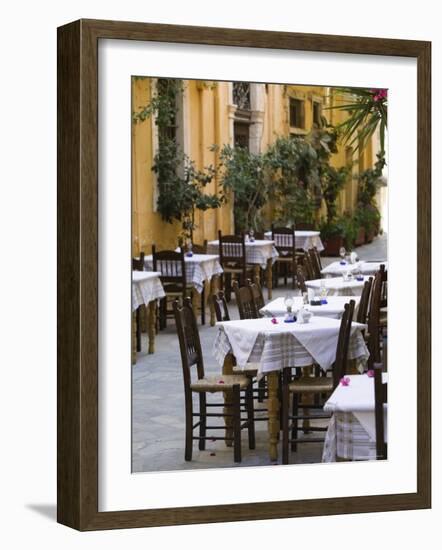 Cafe Tables, Hania, Hania Province, Crete, Greece-Walter Bibikow-Framed Photographic Print