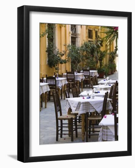 Cafe Tables, Hania, Hania Province, Crete, Greece-Walter Bibikow-Framed Photographic Print