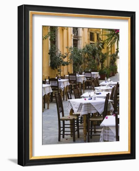 Cafe Tables, Hania, Hania Province, Crete, Greece-Walter Bibikow-Framed Photographic Print