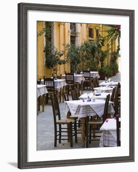 Cafe Tables, Hania, Hania Province, Crete, Greece-Walter Bibikow-Framed Photographic Print