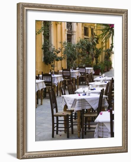 Cafe Tables, Hania, Hania Province, Crete, Greece-Walter Bibikow-Framed Photographic Print