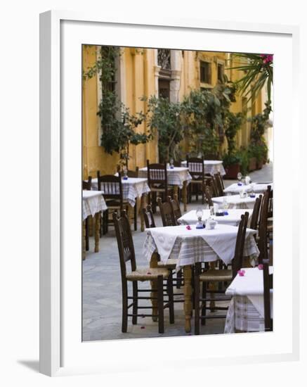 Cafe Tables, Hania, Hania Province, Crete, Greece-Walter Bibikow-Framed Photographic Print