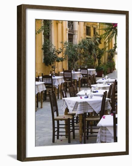 Cafe Tables, Hania, Hania Province, Crete, Greece-Walter Bibikow-Framed Photographic Print