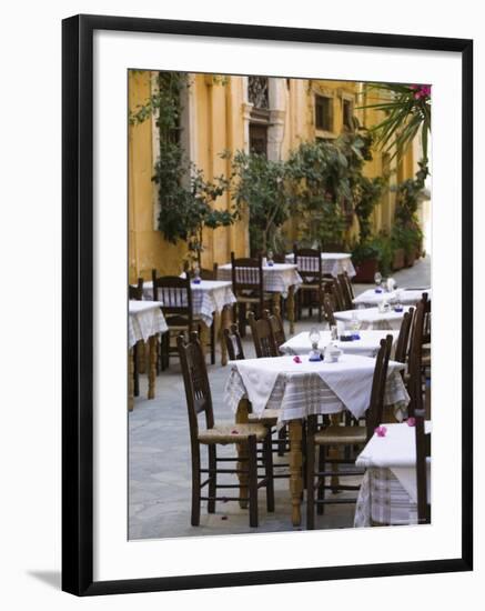 Cafe Tables, Hania, Hania Province, Crete, Greece-Walter Bibikow-Framed Photographic Print