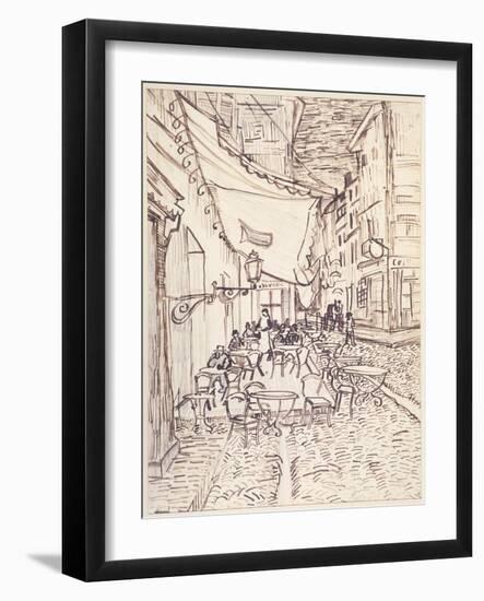 Cafe Terrace at Night, September 1888 (Reed Pen and Ink with Graphite on Laid Paper)-Vincent van Gogh-Framed Giclee Print