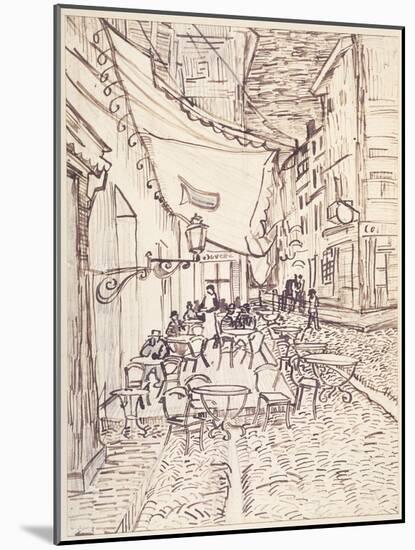 Cafe Terrace at Night, September 1888 (Reed Pen and Ink with Graphite on Laid Paper)-Vincent van Gogh-Mounted Giclee Print