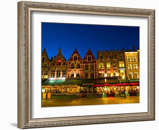 Cafes in Downtown Bruges Marketplace, Belgium-Bill Bachmann-Framed Photographic Print