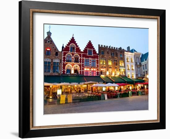 Cafes in Marketplace in Downtown Bruges, Belgium-Bill Bachmann-Framed Photographic Print