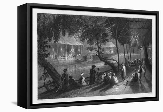 Cafes on a Branch of the Barrada River (The Ancient Pharpa), Damascus, Syria, 1841-S Smith-Framed Premier Image Canvas