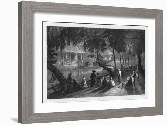Cafes on a Branch of the Barrada River (The Ancient Pharpa), Damascus, Syria, 1841-S Smith-Framed Giclee Print